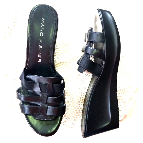 Marc Fisher Shoes - 🦋MARC FISHER Wedge Slip On BLACK Sandals Size 7.5